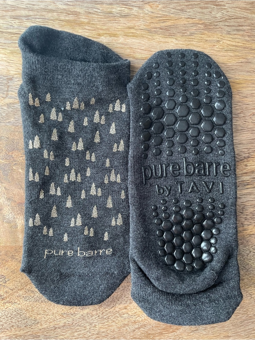 Pure Barre by TAVI Glittery Gold Trees Low Rise Grip Socks NWOT
